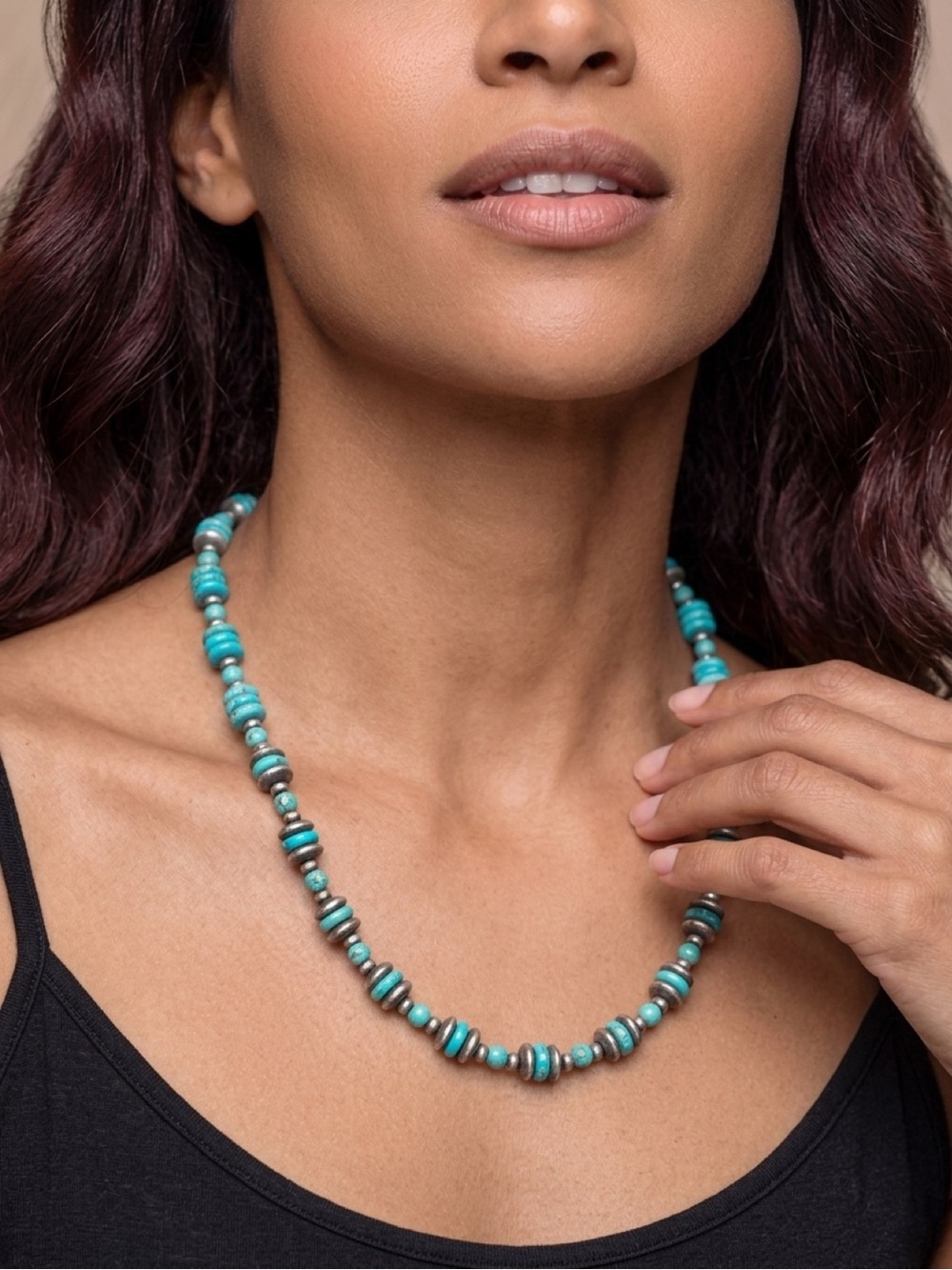 Handcrafted Turquoise Bead Strand Necklace - Women Jewelry